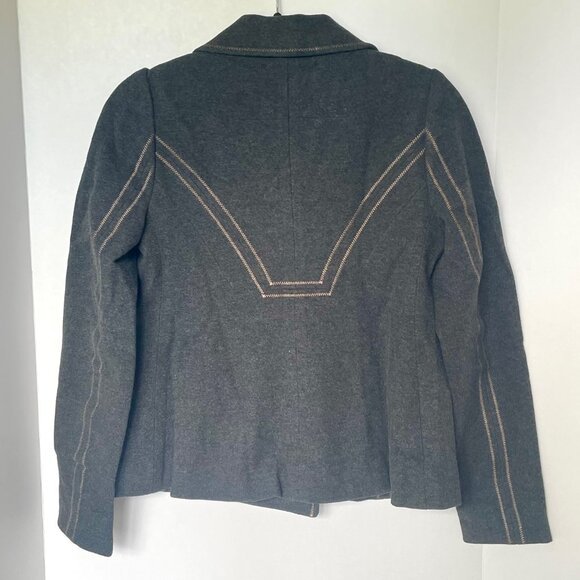 Anthropologie Jacket Peacoat Womens 2 Gray Cropped Blazer Contrast Trim Relaxed - Picture 6 of 13